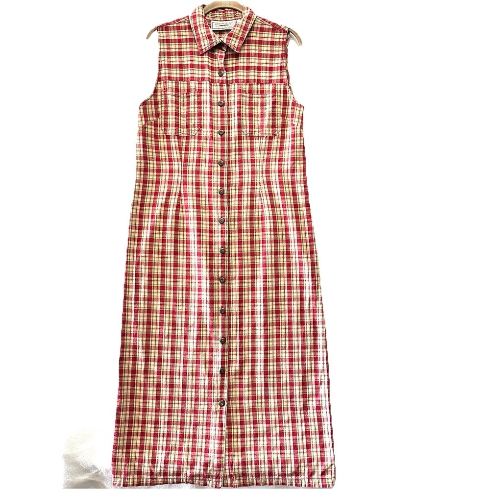 Vtg Y2K 90s Womens M Medium Plaid Denim Maxi Dress Sleeveless Cottagecore